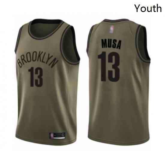 Youth Brooklyn Nets 13 Dzanan Musa Swingman Green Salute to Service Basketball Jersey